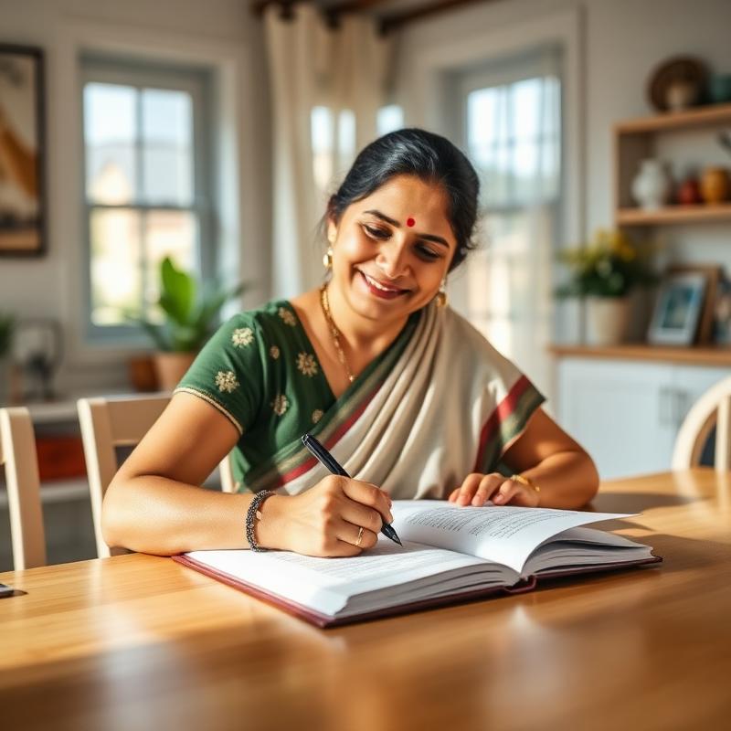 Homemaker writing an assignment at home